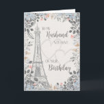 Husband Romantic Birthday Eiffeltoren Kaart<br><div class="desc">De Romantische kaart voor de verjaardag van de man heeft een blauwe en grijze grens,  een schets van de Eiffeltoren en twee subtiele harten op de achtergrond. Ontworpen door Robin,  elementen van de Hongaarse Jpeg.</div>