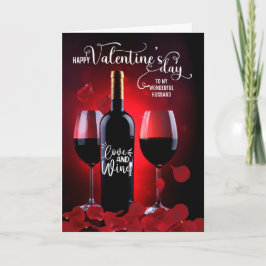 Husband Romantic Roos Petals Wine Valentijnsdag Feestdagen Kaart