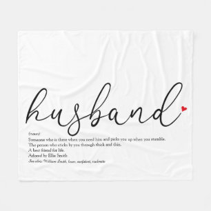 Husband Script Red Love Heart Definition Fleece Deken