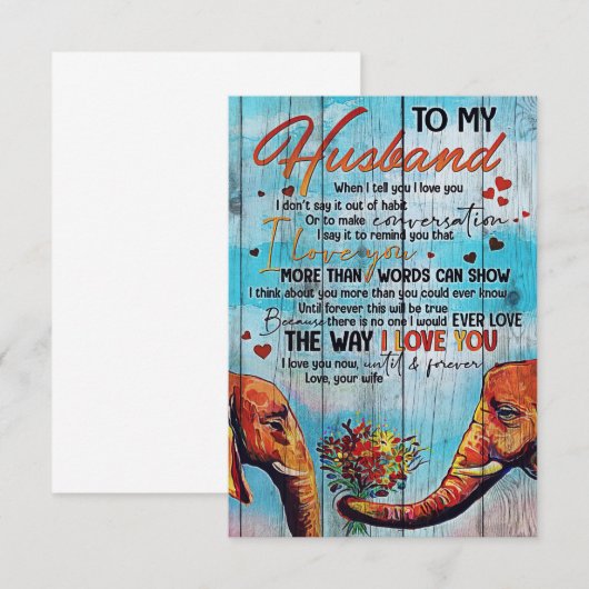 Husband To My Husband Elephant Bedankkaart (Voorkant / Achterkant)