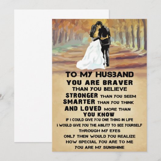 Husband To My Husband You Are Sunshine Bedankkaart (Voorkant / Achterkant)