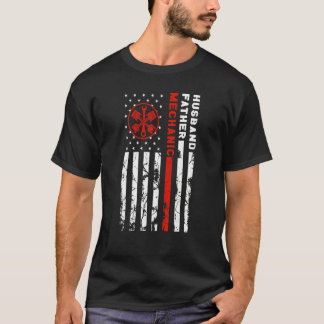 Husband Vader Mechanic American Flag Mannen T-shirt