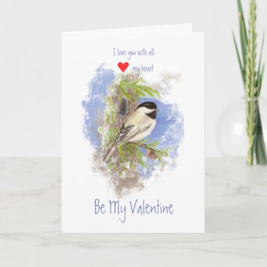 Husband Valentine Love Heart Chickadee Pine Bird Feestdagen Kaart (Voorkant)