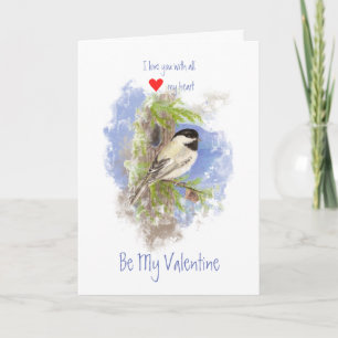 Husband Valentine Love Heart Chickadee Pine Bird Feestdagen Kaart
