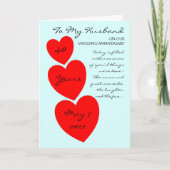 Husband Weddenschap Jubileum Red Hearts Kaart (Voorkant)