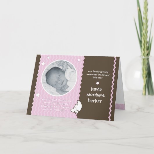 Hush Said The Moon Geboorteaankondiging - Roze Aankondiging (Voorkant)