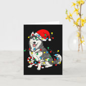 Huskey Dog Christmas Lights Santa Pajama Xmas Pet  Kaart (Gele Bloem)