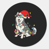 Huskey Dog Christmas Lights Santa Pajama Xmas Pet  Ronde Sticker (Voorkant)
