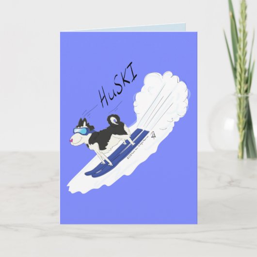 Huski - Funny Huski Dog Ski Greeting Card Kaart (Voorkant)