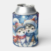 Huskie Dogs Naam toevoegen Christmas Winter Gift Blikjeskoeler (Blikje Voorkant)