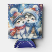 Huskie Dogs Naam toevoegen Christmas Winter Gift Blikjeskoeler (Voorkant)
