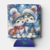 Huskie Dogs Naam toevoegen Christmas Winter Gift Blikjeskoeler (Achterkant)