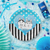 Huskies blauw patroon papieren bordje (Feest)