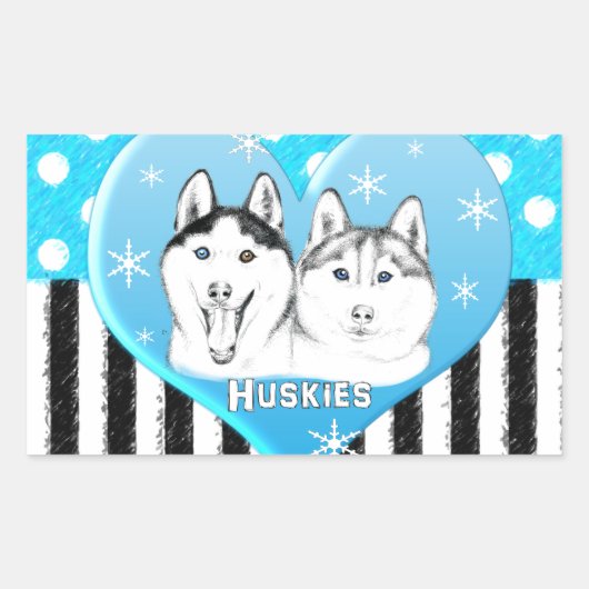 Huskies blauw patroon rechthoekige sticker (Voorkant)