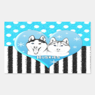 Huskies blauw patroon rechthoekige sticker