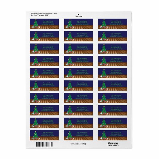 Huskies spelen onder de kerstboom etiketten (Full Sheet)