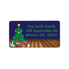 Huskies spelen onder de kerstboom Kaart Etiket