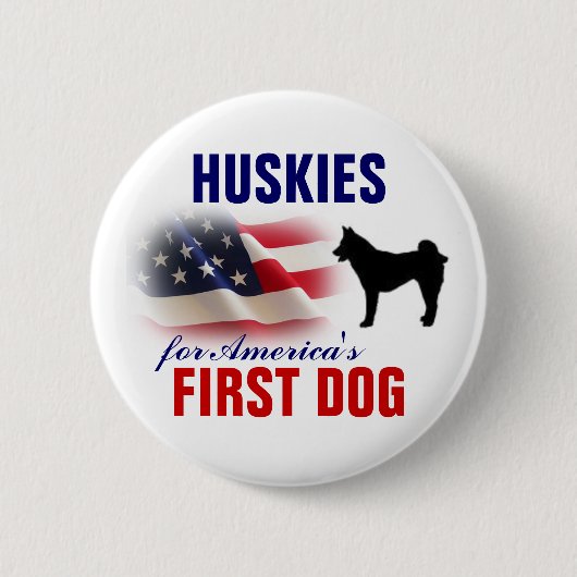 Huskies voor First Dog Ronde Button 5,7 Cm (Voorkant)