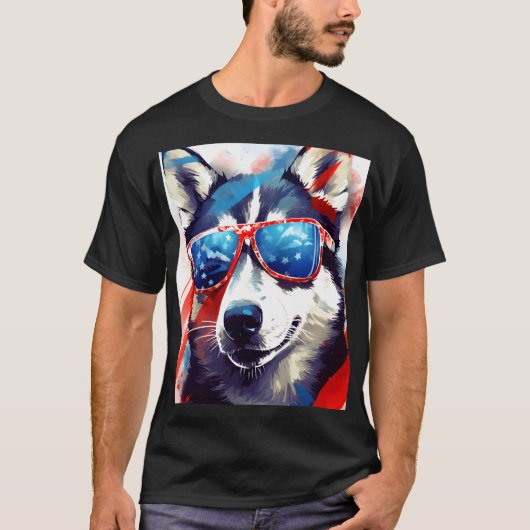Husky 4 juli Amerikaanse vlag T-shirt (Voorkant)