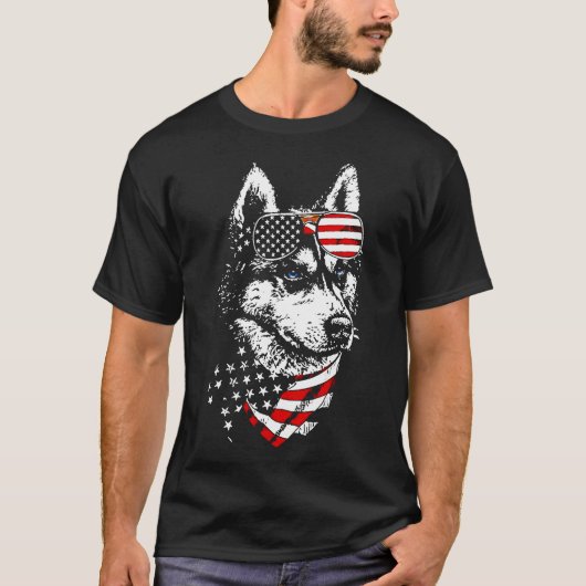 Husky Amerika VS Vlag Patriottisch T-shirt (Voorkant)