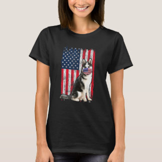 Husky Amerikaanse vlag hond draagt mondkapje 4th o T-shirt