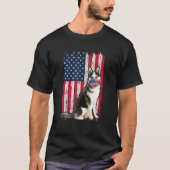 Husky Amerikaanse vlag hond draagt mondkapje 4th o T-shirt (Voorkant)