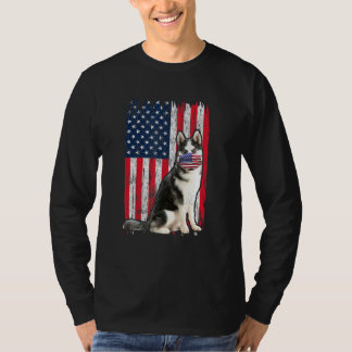 Husky Amerikaanse vlag hond draagt mondkapje 4th o T-shirt