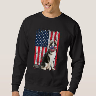 Husky Amerikaanse vlag hond draagt mondkapje 4th o Trui