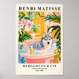 Husky Art Print, Roze Badkamer Wall Art, Matisse P Poster
