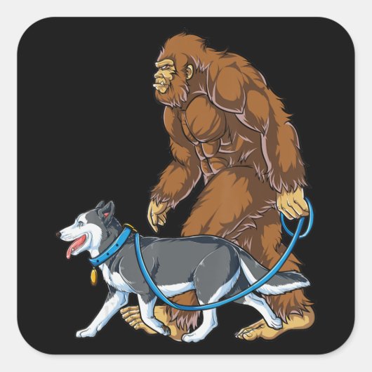Husky | Bigfoot Dog Walk Siberian Husky Sasquatch Vierkante Sticker (Voorkant)