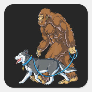 Husky   Bigfoot Dog Walk Siberian Husky Sasquatch Vierkante Sticker
