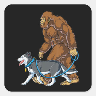 Husky   Bigfoot Dog Walk Siberian Husky Sasquatch Vierkante Sticker