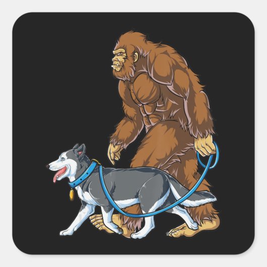 Husky | Bigfoot Dog Walk Siberian Husky Sasquatch Vierkante Sticker (Voorkant)