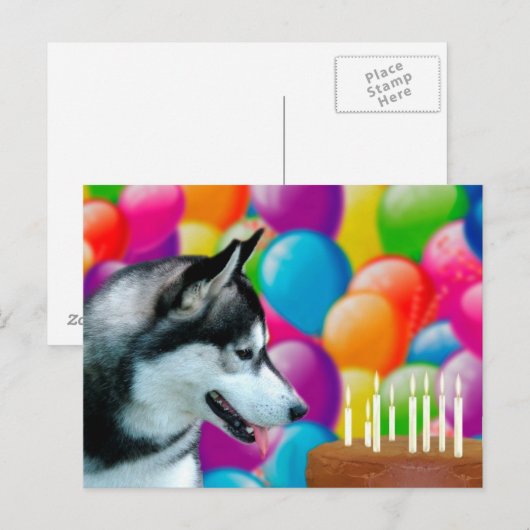 Husky Birthday Briefkaart (Voorkant / Achterkant)