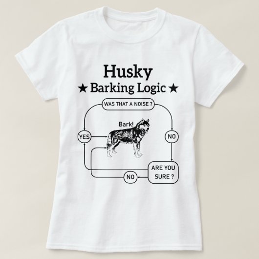 Husky blaffende logica grappige Siberische hond sa T-shirt (Design voorkant)