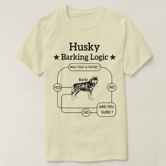 Husky blaffende logica grappige Siberische hond sa T-shirt (Design voorkant)
