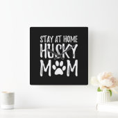 Husky Blijf thuis | Funny Dog Mam Gift Vierkante Klok (Huis)