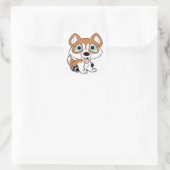 husky cartoon rood en wit vierkante sticker (Tas)