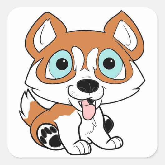 husky cartoon rood en wit vierkante sticker (Voorkant)