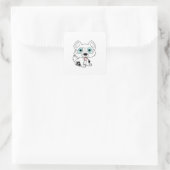husky cartoon wit vierkante sticker (Tas)