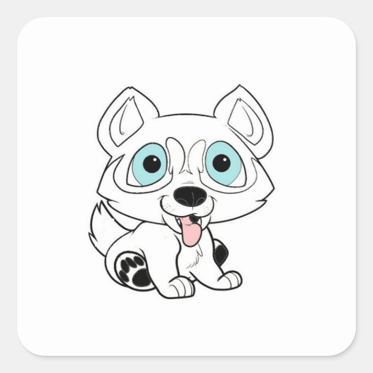 husky cartoon wit vierkante sticker (Voorkant)