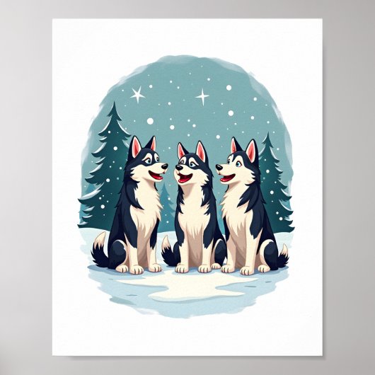 Husky Christmas Choir hond Poster (Voorkant)