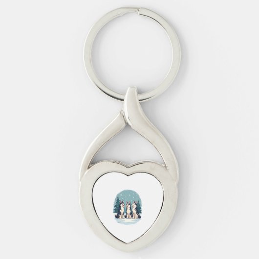 Husky Christmas Choir hond Sleutelhanger (Voorkant)