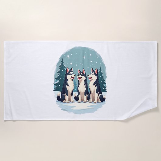 Husky Christmas Choir hond Strandlaken (Voorkant)