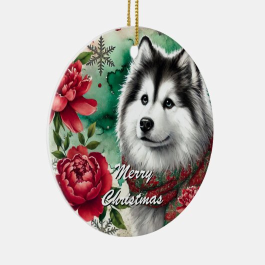Husky Christmas Dreams Kerstversiering Metalen Ornament (Rechts)