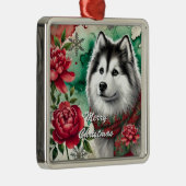 Husky Christmas Dreams Kerstversiering Metalen Ornament (Rechts)