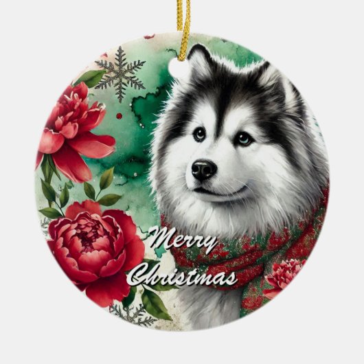 Husky Christmas Dreams Kerstversiering Metalen Ornament (Voorkant)