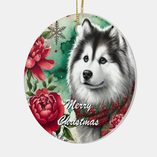 Husky Christmas Dreams Kerstversiering Metalen Ornament (Links)