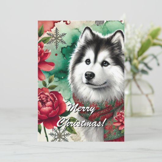 Husky Christmas Dreams Vakantie Seizoensgebonden K Feestdagenkaart (Staand voorkant)