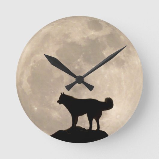 Husky Clock geeft decor Full Moon Wall Clock Ronde Klok (Voorkant)